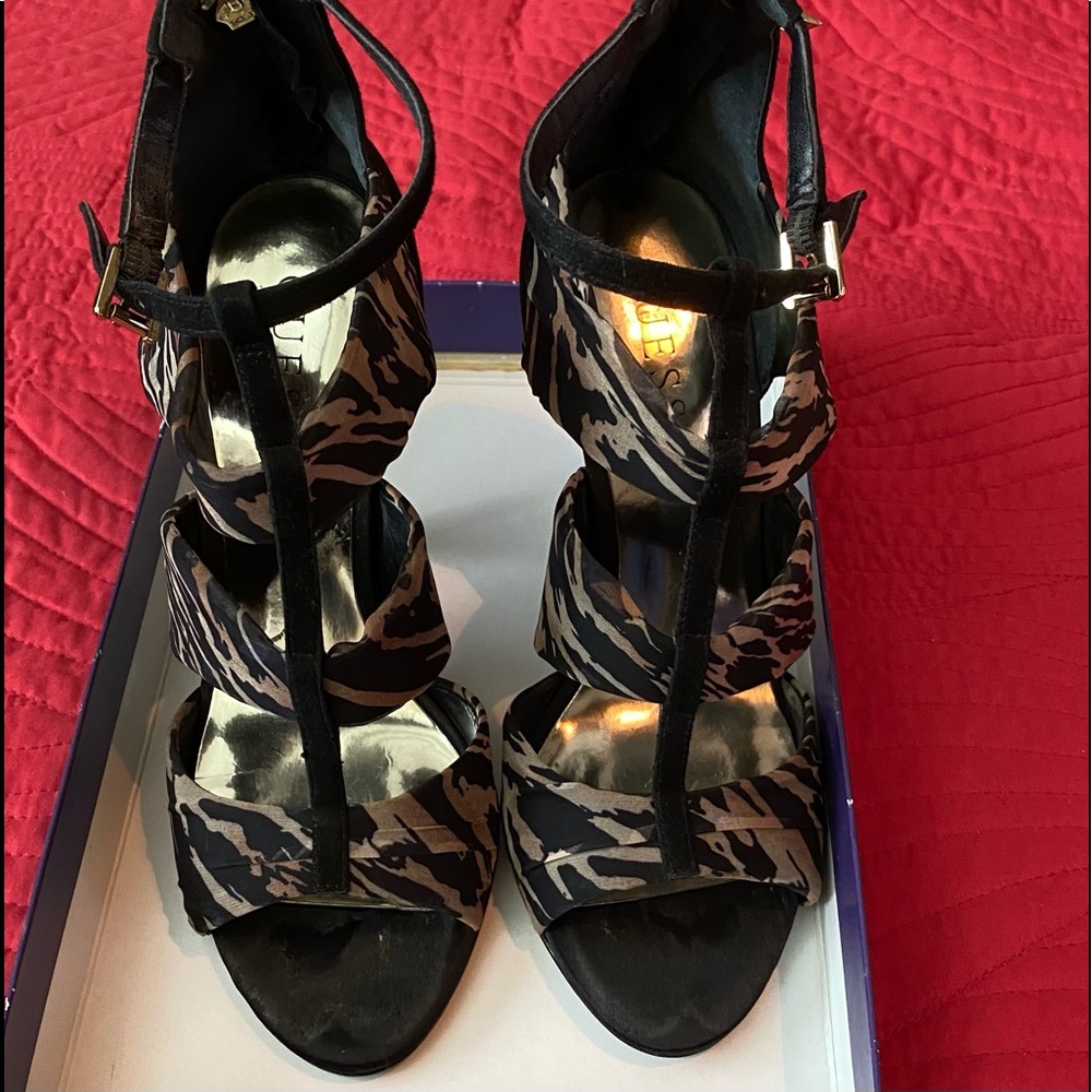 “Guess” Black Tiger Print Heels.  4 1/2 inch heel.